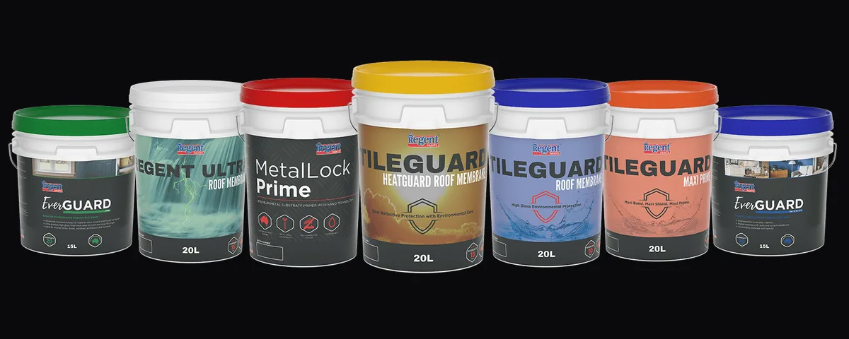 Regent Paints acrylic coatings lineup — Everguard, Ultra, Metallock, Heatguard, Tileguard and primers